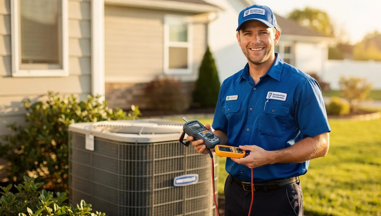 HVAC technician servicing an air conditioning unit